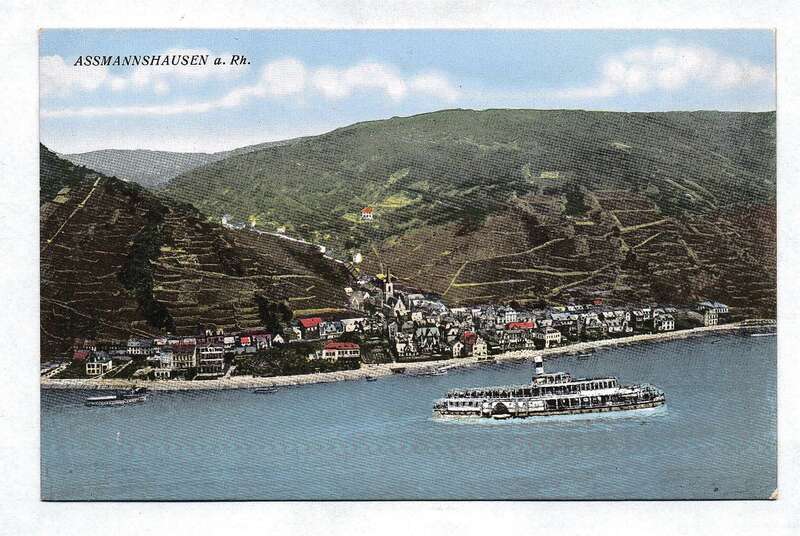 Ak Assmannhausen am Rhein Schiff Berge Postkarte