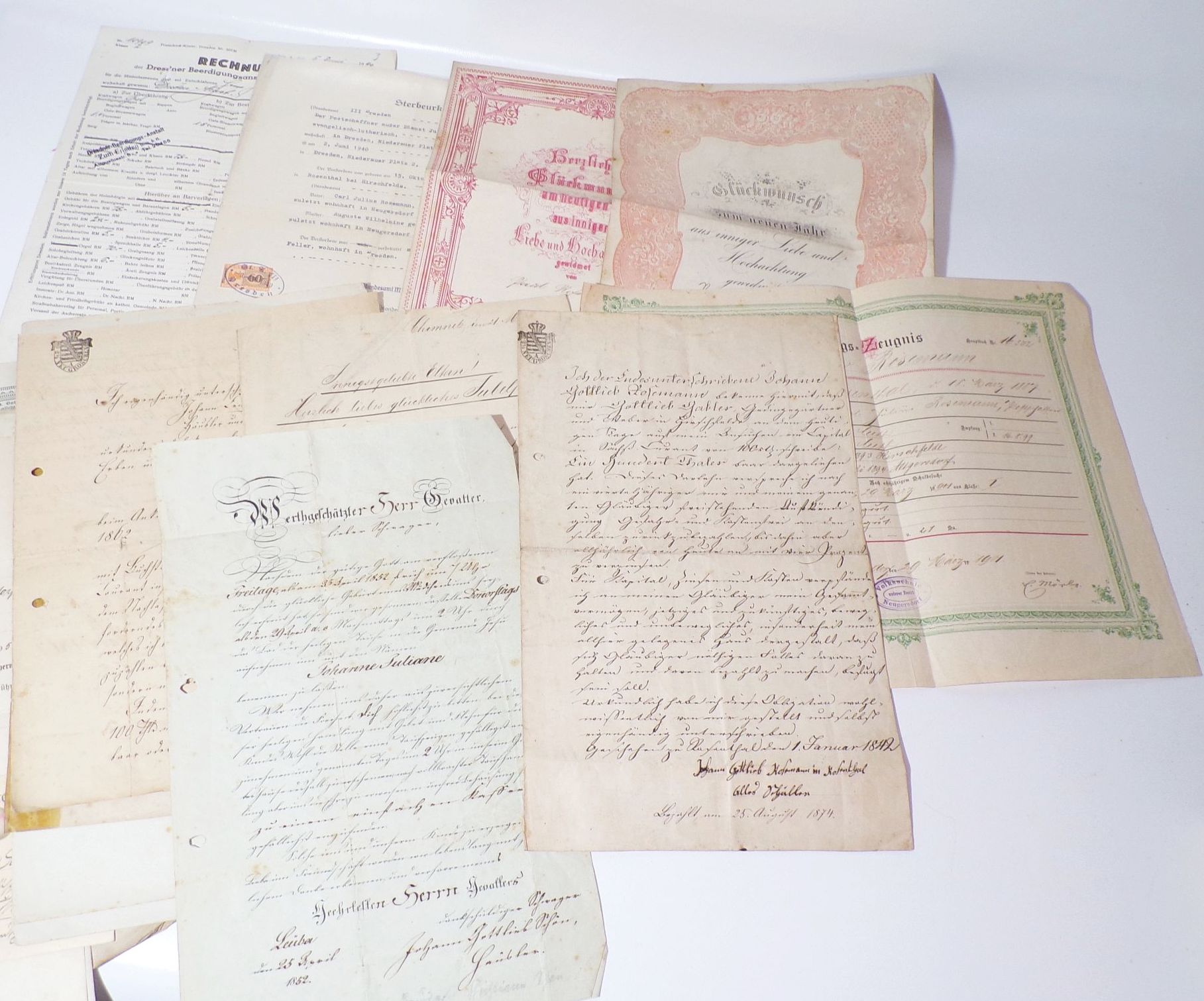 Konvolut alte Dokumente Hirschfelde Rosenthal Zittau ab 1884 Handschrift