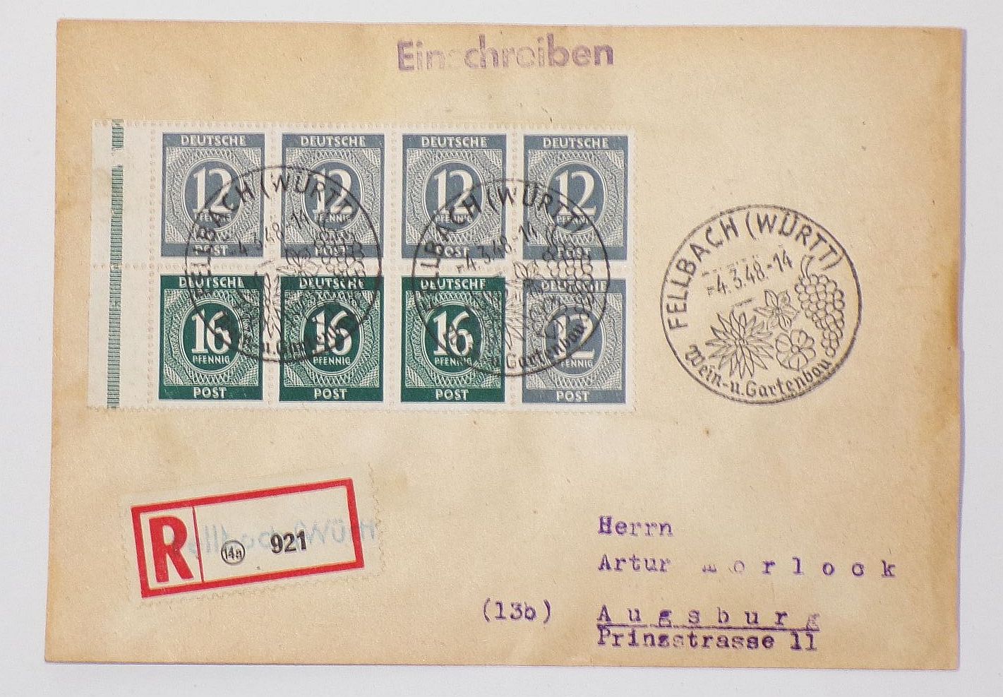 R Brief H Blatt 123 Fellbach Württemberg 1948 