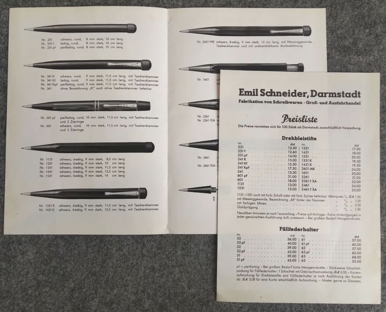 Prospekt Emil Schneider Darmstadt Schreibwaren mit Preisliste Prospekt Emil Schneider Darmstadt Schreibwaren mit Preisliste