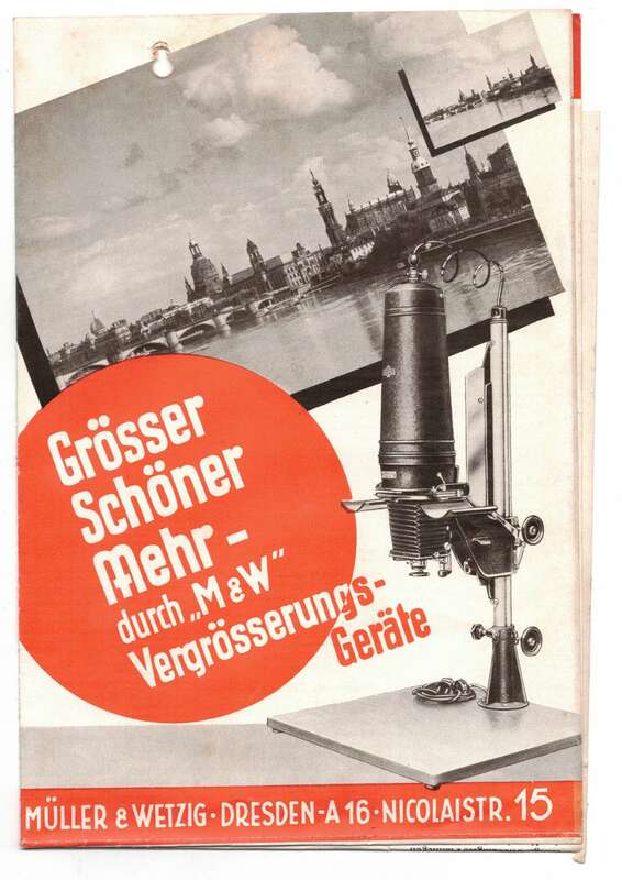 Prospekt Müller & Wetzig Dresden A16 Vergrößerer Foto Zubehör 1930er 