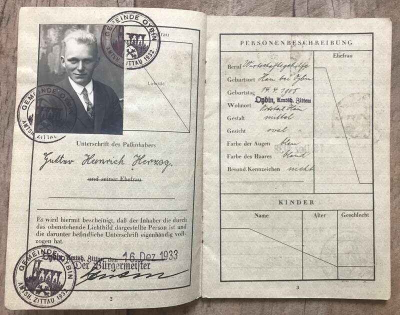 Reisepass Deutsches Reich 1933 Gemeinde Oybin Sachsen