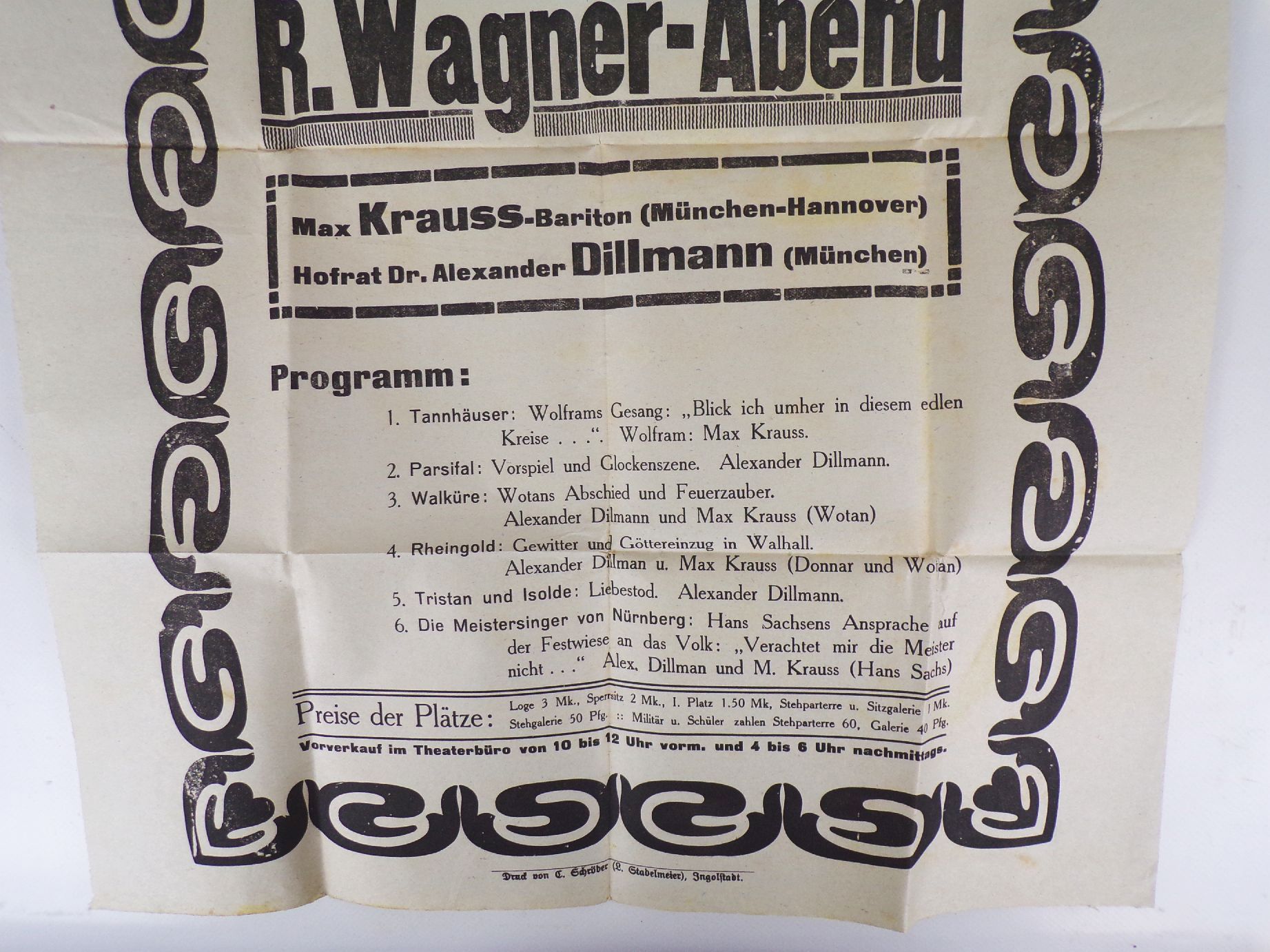 Alter Theater Aushang Ingolstadt Stadttheater um 1915 Richard Wagner Abend Alter Theater Aushang Ingolstadt Stadttheater um 1915 Richard Wagner Abend