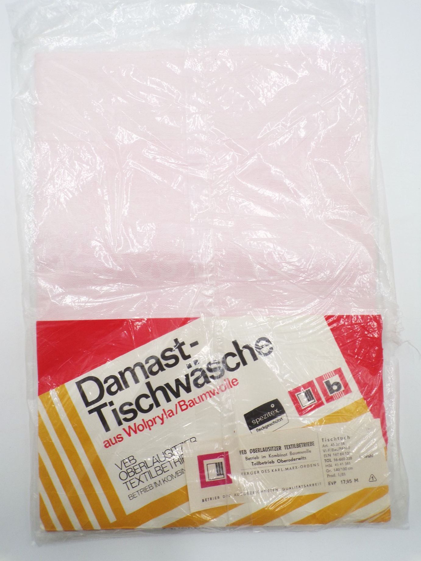 Damast Tischtuch 140 x 100 cm DDR Oberlausitzer Textilbetriebe OVP Hellrosa