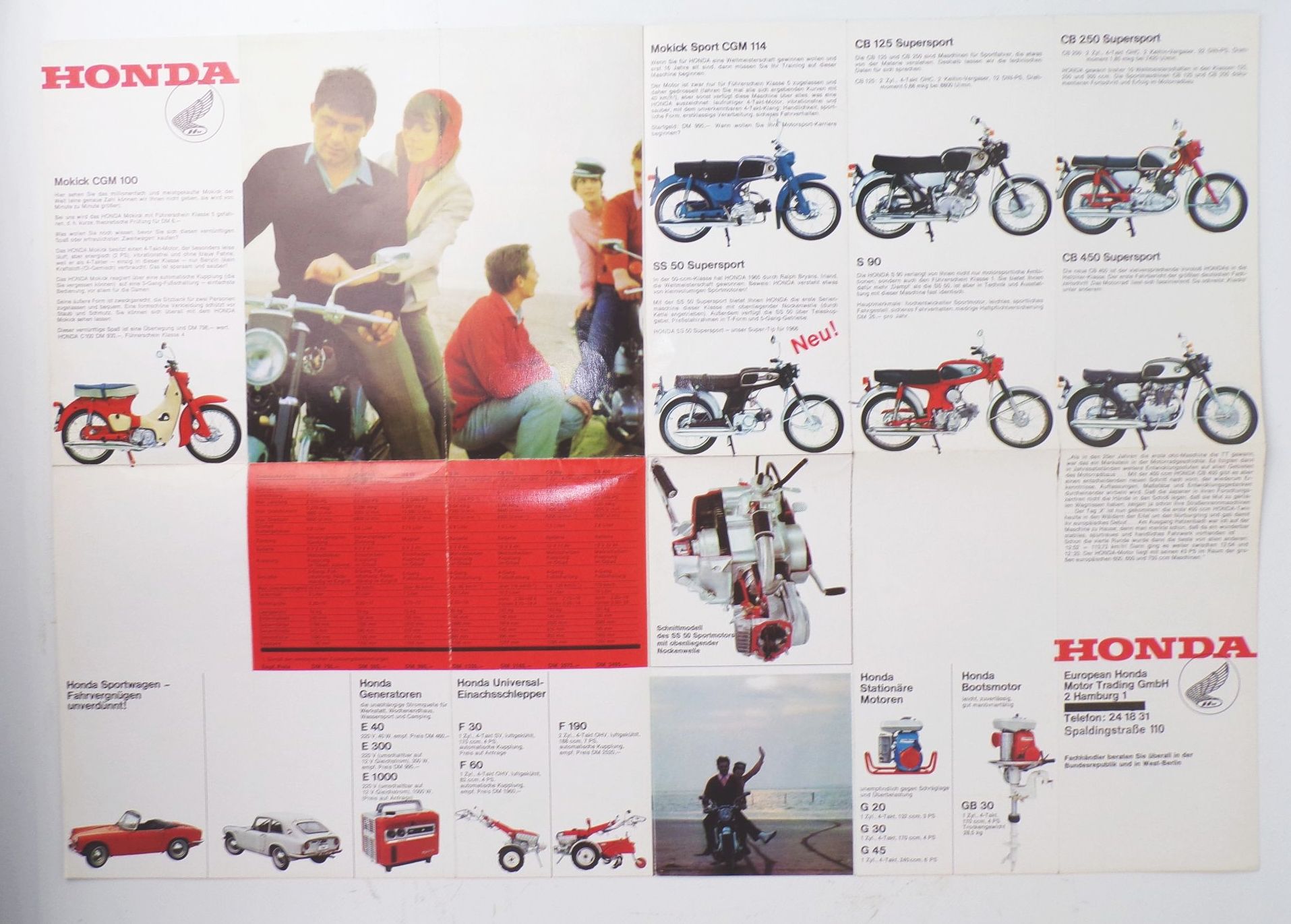 Honda Prospekt Poster Motorrad Oldtimer Mokick vintage