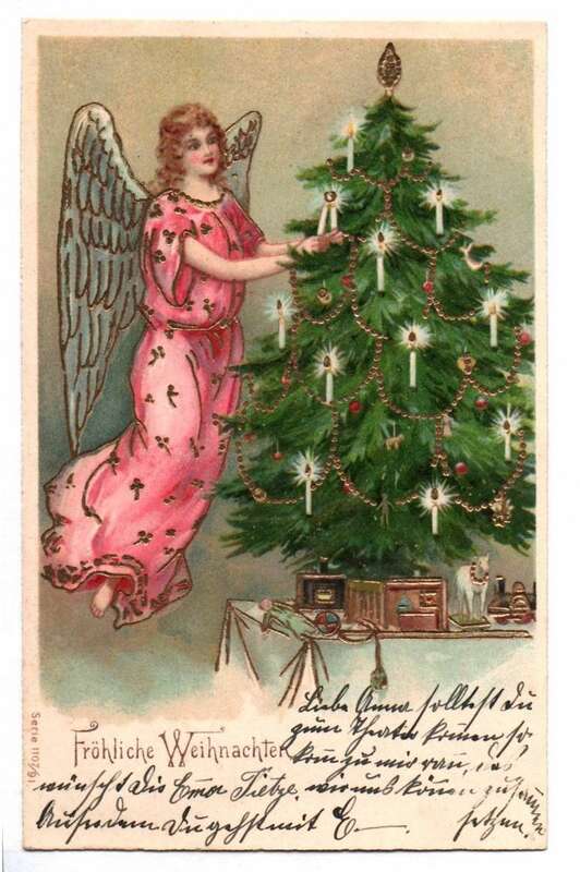 Litho Ak Engel mit geschmückten Christbaum Weihnachten 1908
