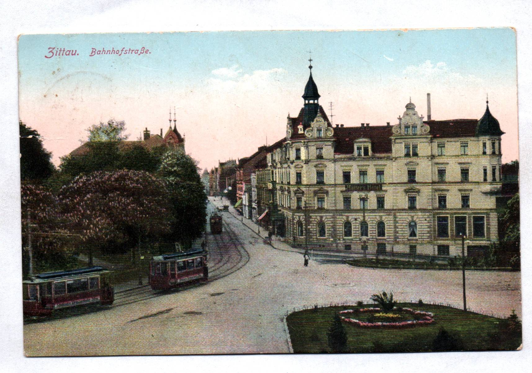 Ak Zittau Bahnhofsstraße Straßenbahn 1917 Feldpost