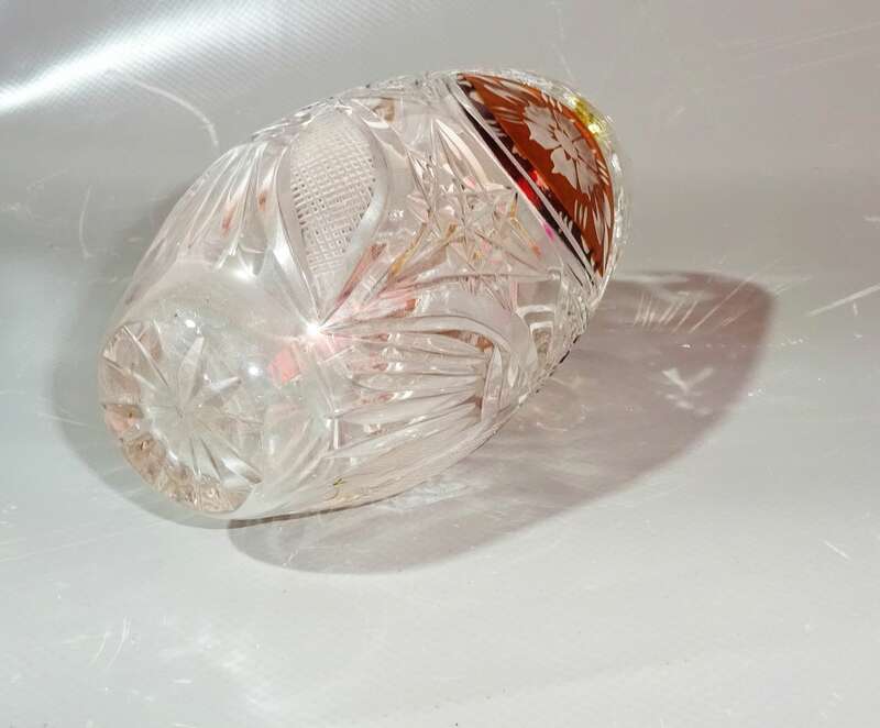 Kristall Vase Klein Orange Gelb Vintage Kristallvase