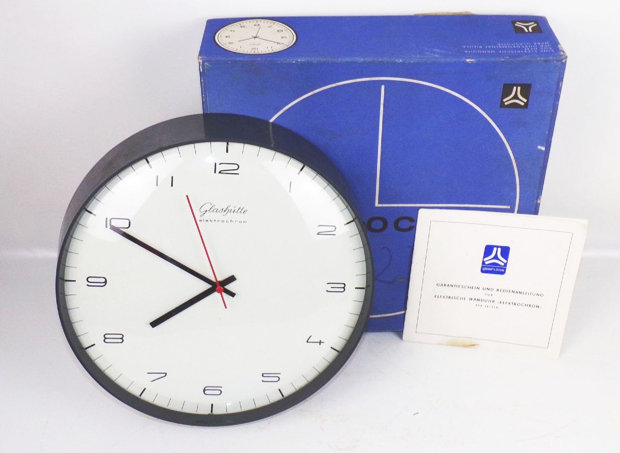 Glashütte elektrochron Wanduhr typ 410 Küchenuhr OVP 