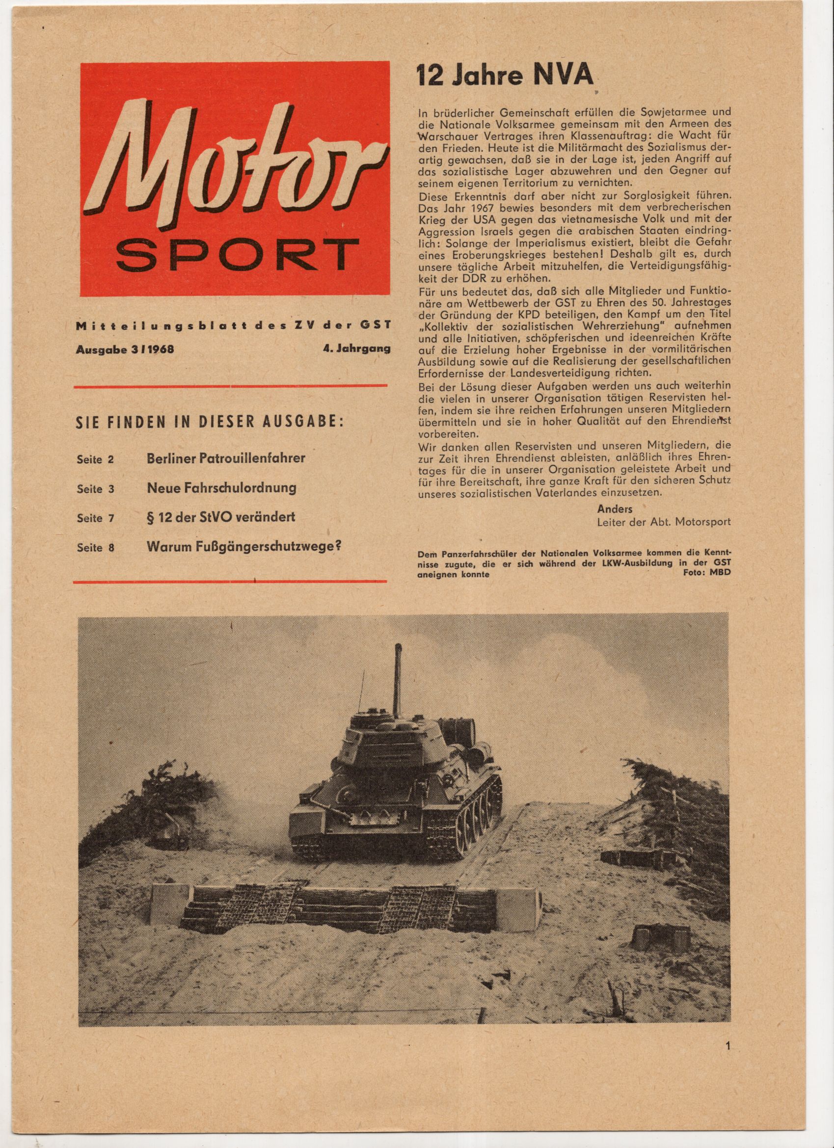 Motor Sport Mitteilungsblatt des ZV der GST Ausgabe 3 von 1968 Berlin Patroillenfahrer