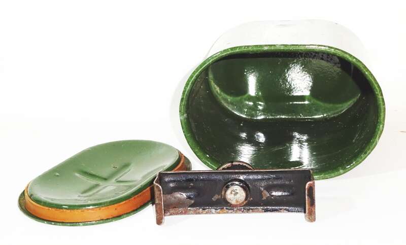 Alter Emaille Behälter Grün Essenbehälter Vorratsdose Vintage Deko 