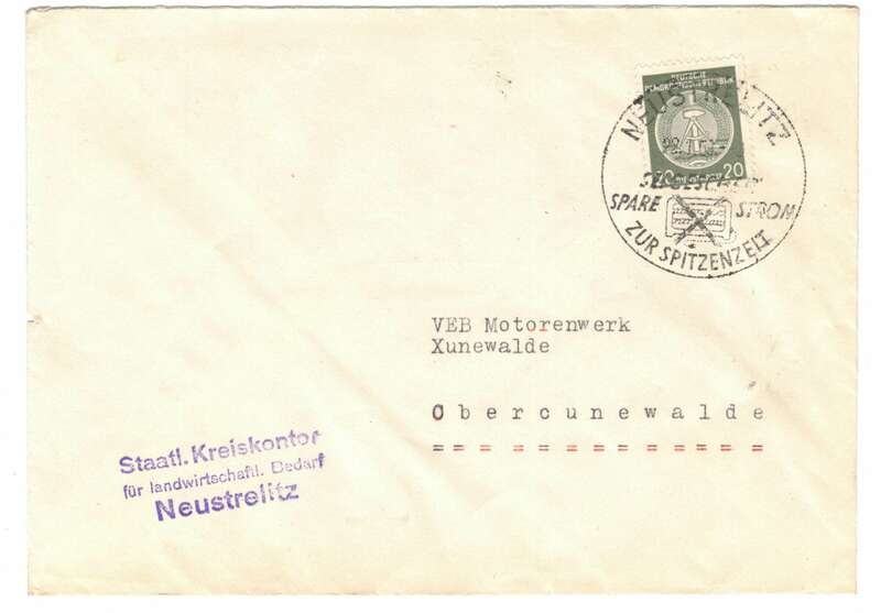 Brief 1958 Kreiskontor landwirtschaftlicher Bedarf Neustrelitz