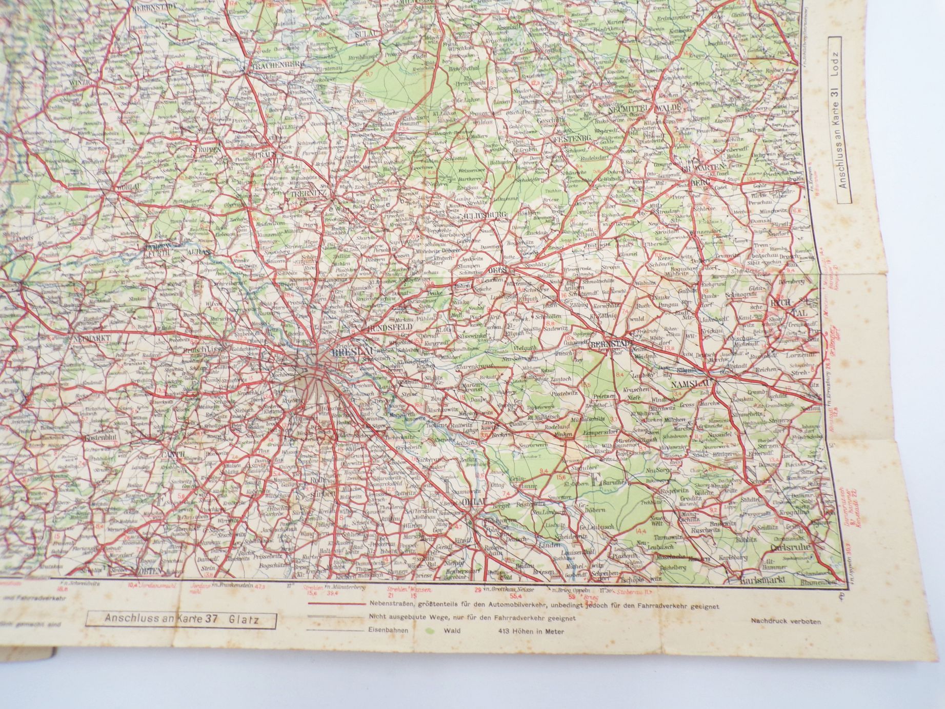 Alte Continental Straßenkarte Landkarte 30 Breslau Wroclaw Polen