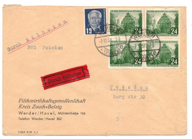 Brief Fischwirtschaftsgenossenschaft Zauch-Belzig Werder Havel 1952 MiF 