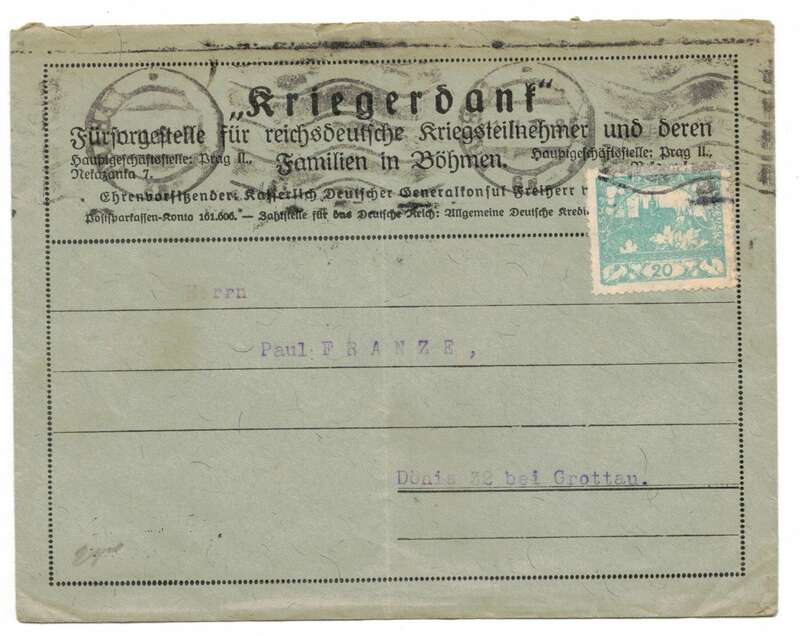 Brief Kriegerdank Böhmen 1919