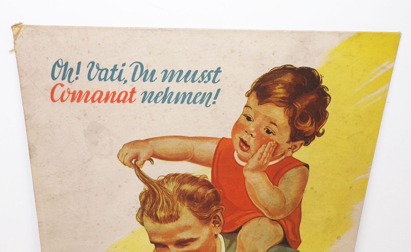 DDR Pappaufsteller Comanat Haar Pflegemittel 1953 Pappschild Werbung