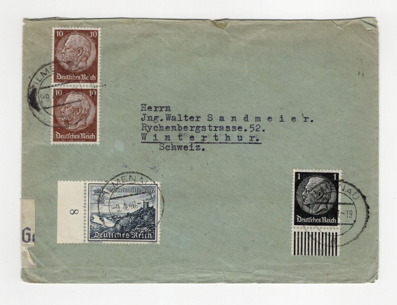 Brief 1940 Ilmenau nach Winterhur Schweiz OKW Zensur geprüft 