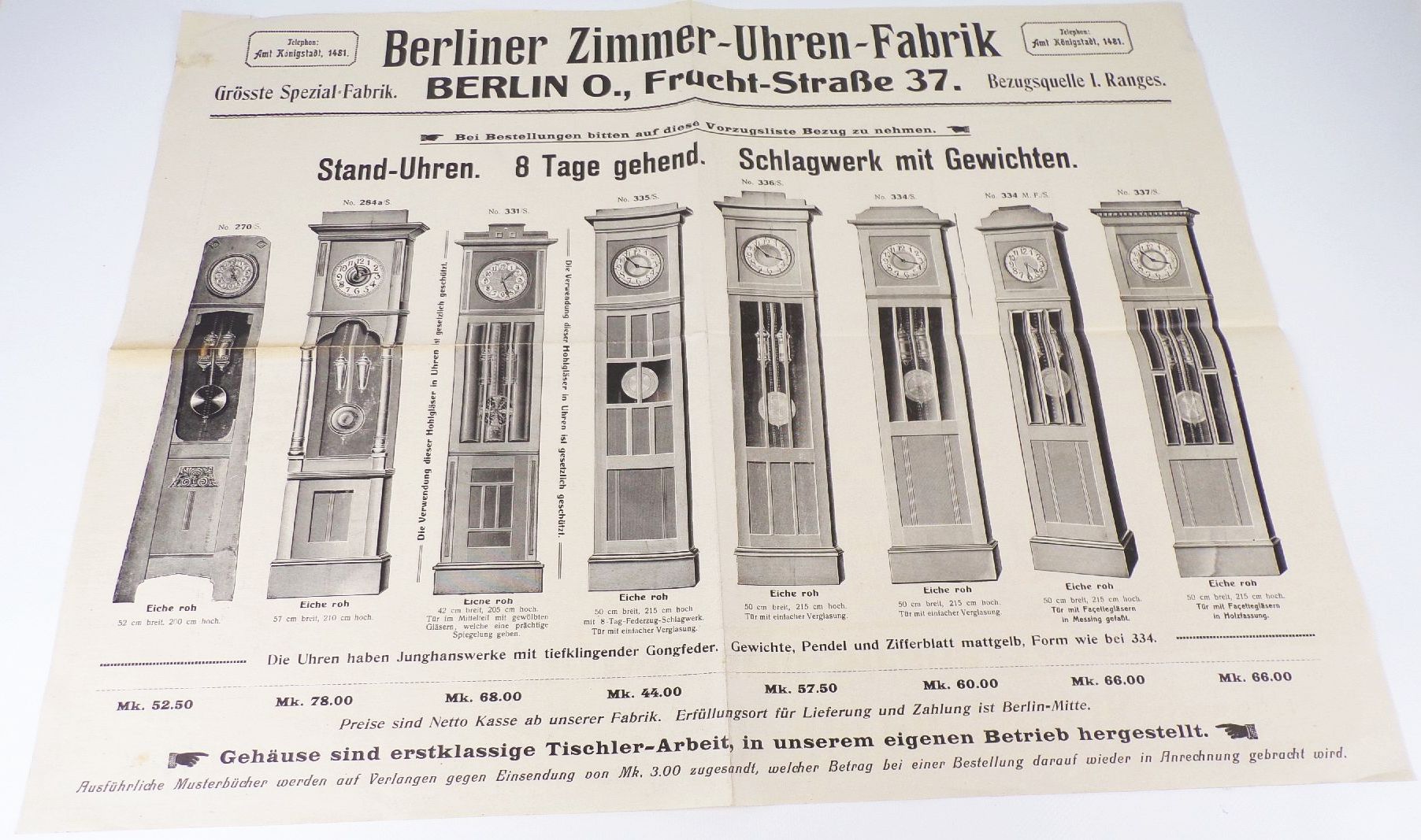 Plakat Berliner Zimmer Uhren Fabrik um 1910 Standuhren Reklame Plakat Berliner Zimmer Uhren Fabrik um 1910 Standuhren Reklame