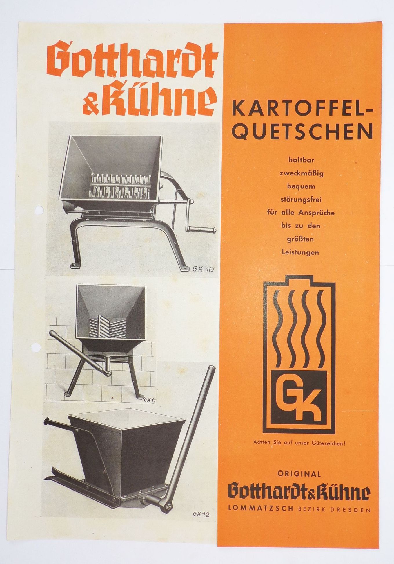 Gotthardt u Kühne Lommatzsch Werbe Druck Blatt 1938