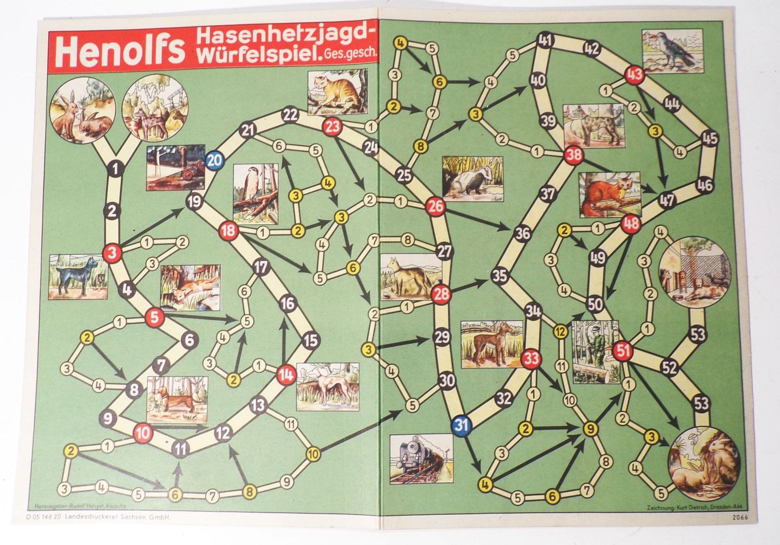 Henolfs Hasenhetzjagd Würfelspiel 1940er 1950er Brettspiel
