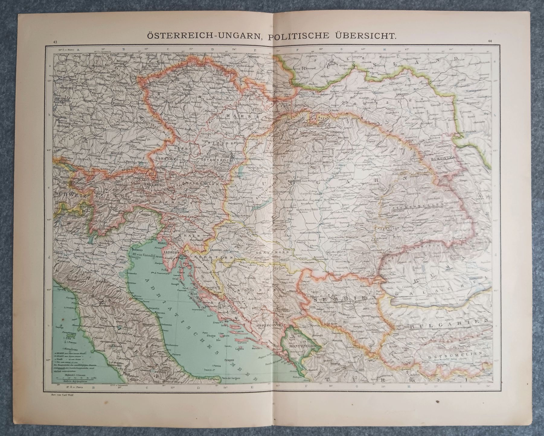 Litho Landkarte Österreich Ungarn alte Karte Die geschichtliche politische Übersicht Carl Wolf Litho Landkarte Österreich Ungarn alte Karte Die geschichtliche politische Übersicht Carl Wolf