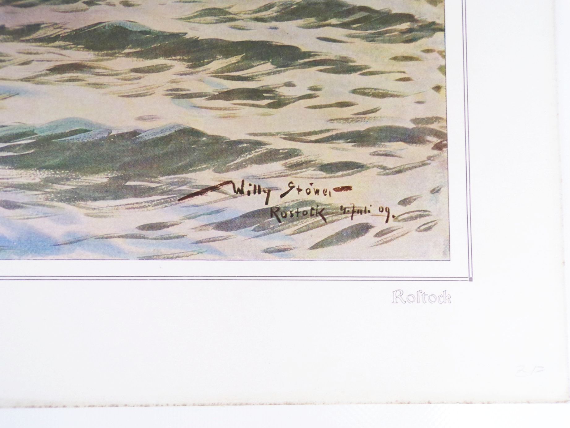 Alter Druck Willy Stöwer Rostock Hafen Farbendruck