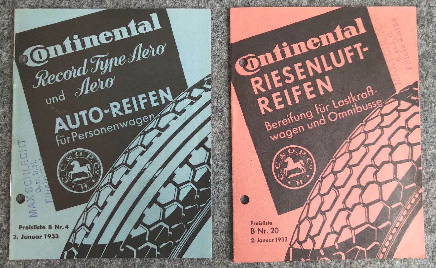 Preislisten Continental 2 Stück 1933 Personenwagen Omnibusse Preislisten Continental 2 Stück 1933 Personenwagen Omnibusse