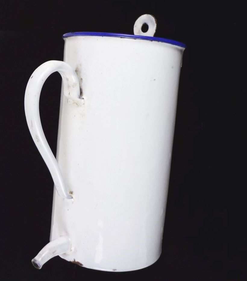 Alter Email Gefäß Weiss Blau Einlauf Behälter shabby Pflanzgefäß 