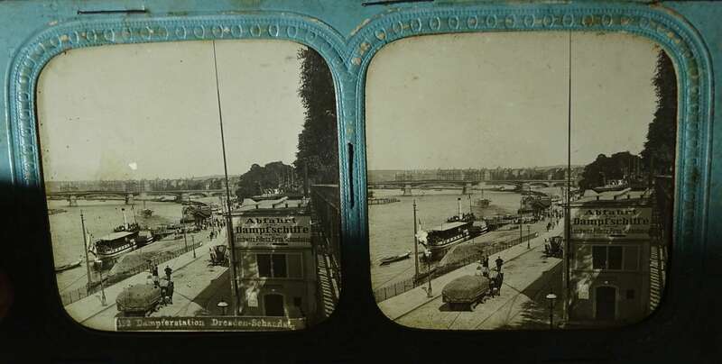 Stereofoto Dampfschiffe Anlegestelle Dresden Elbe Dampfer um 1900