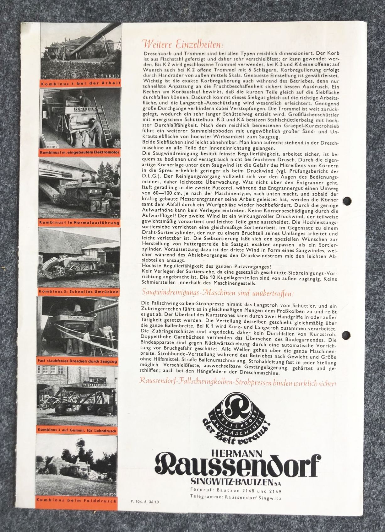 Hermann Raussendorf Singwitz Bautzen alter Prospekt Landmaschinen Kombinus