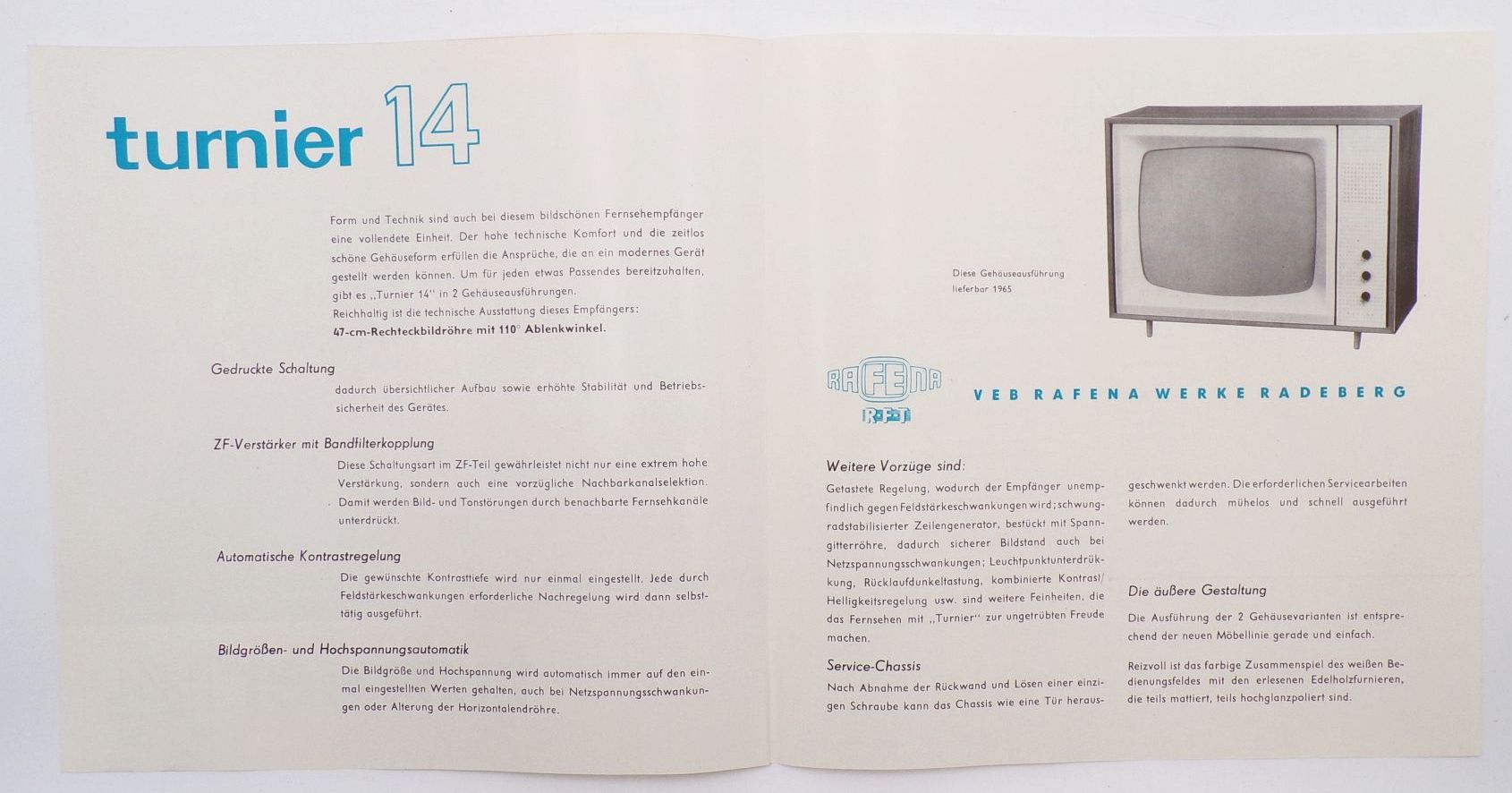 Mappe Rafena Fernsehgeräte DDR Fertigungsprogramm Turnier 1964