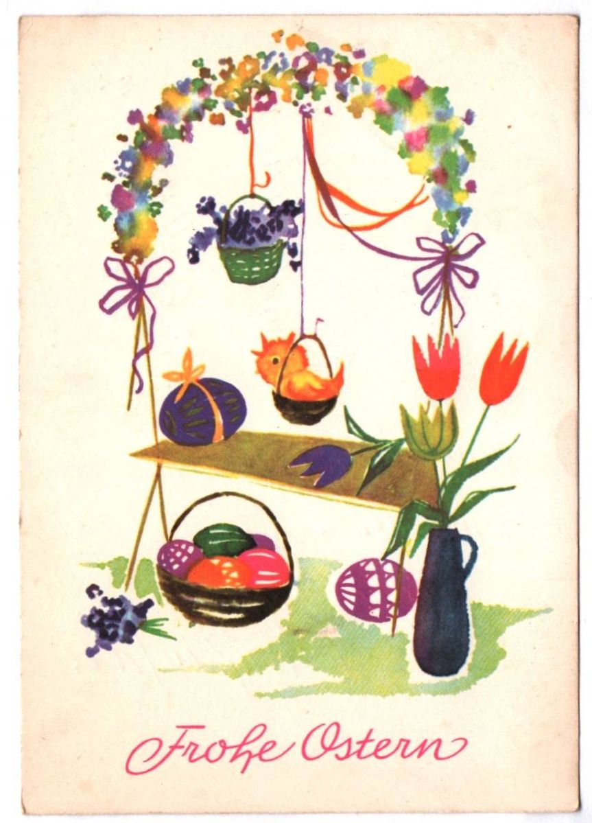 Künstler Ak Ostereier Blumen 1967 