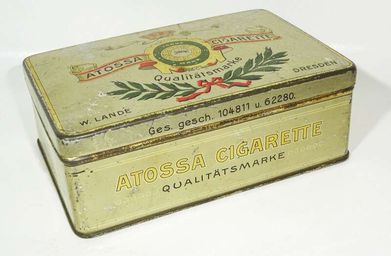 Alte Blechdose Atossa Cigarette W Land Dresden Zigarettendose um 1910 