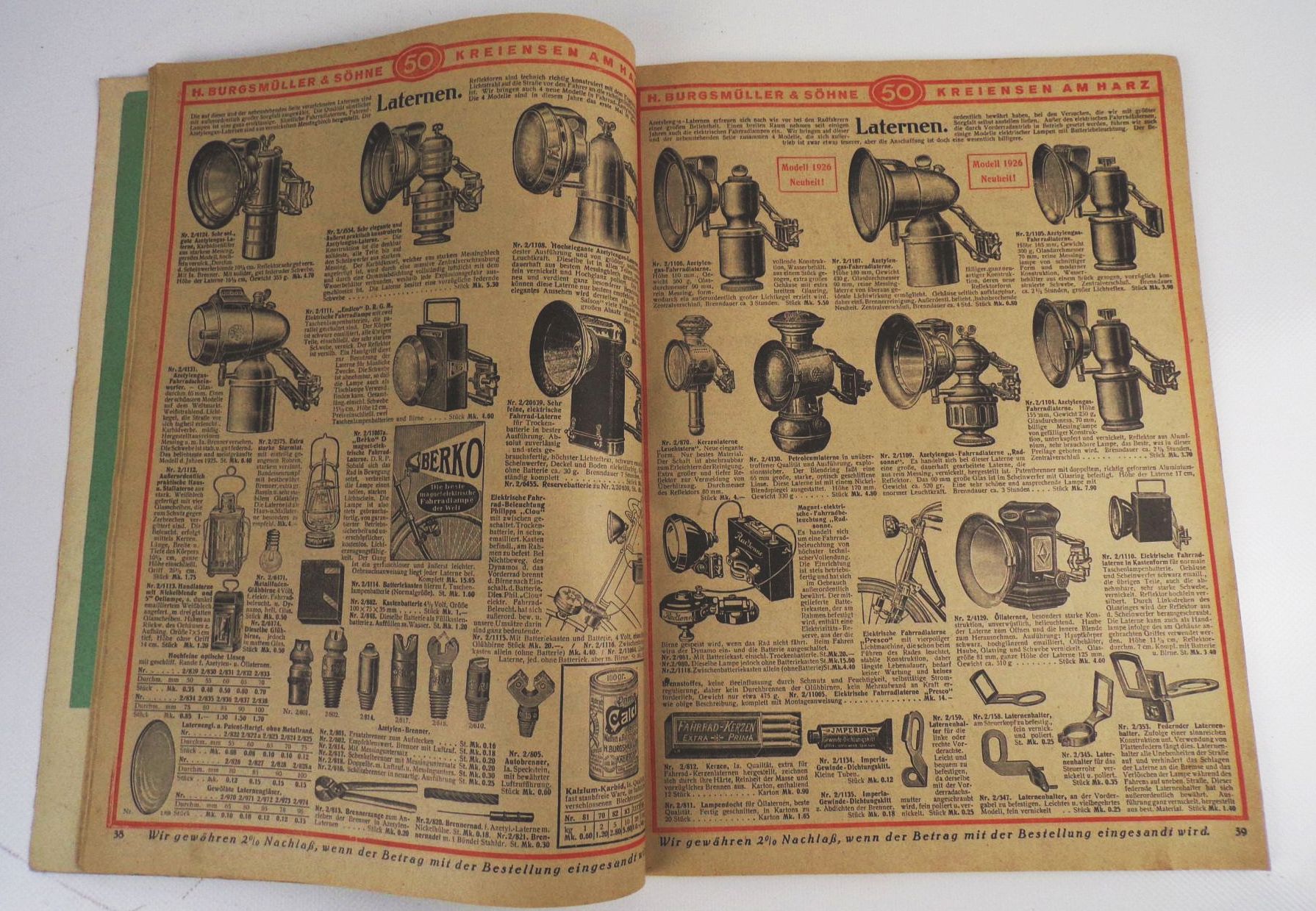 Katalog Jagdrad Burgsmüller und Söhne Fahrrad Waffen Uhren 1926