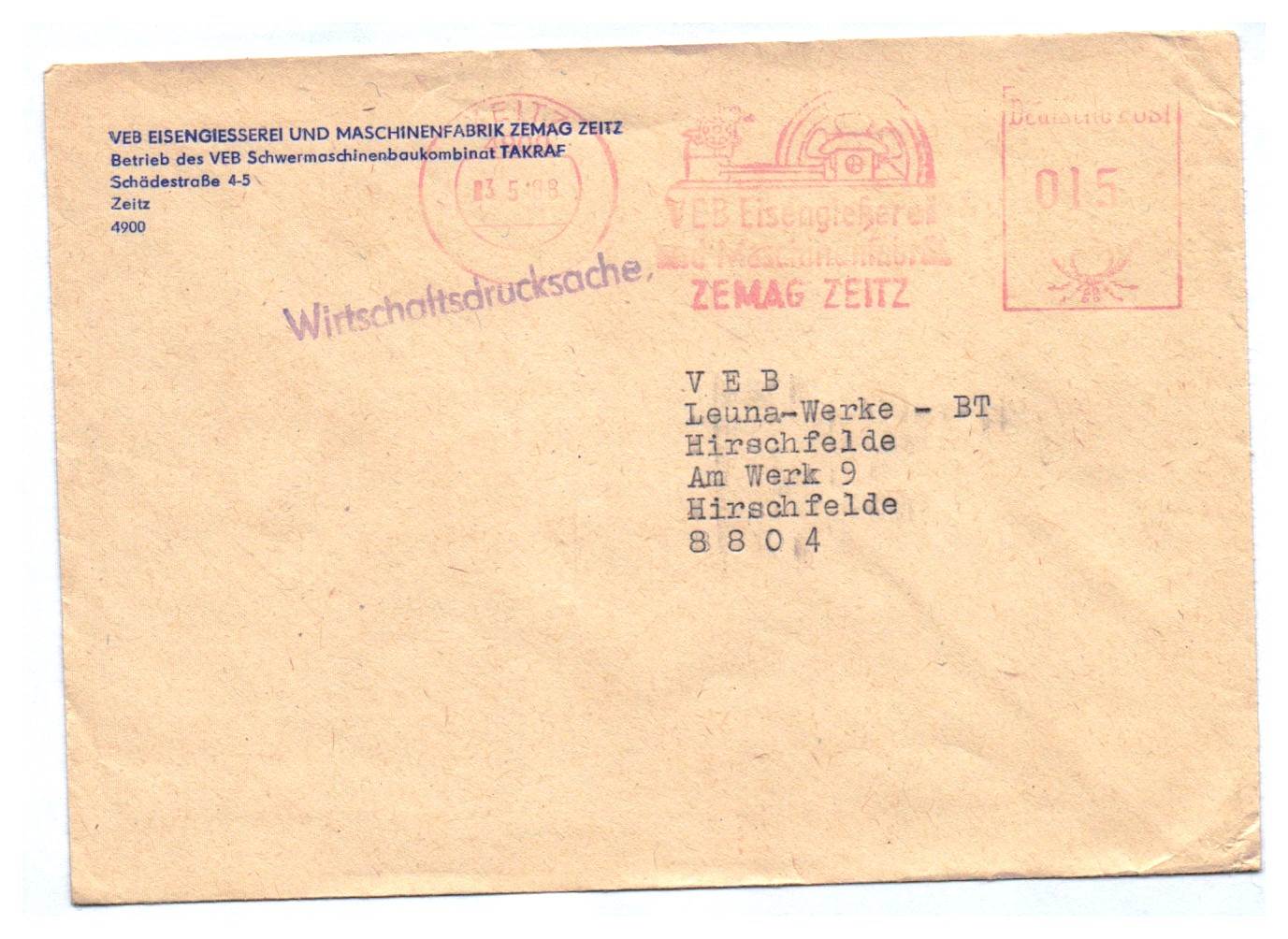 Wirtschaftsdrucksache VEB Eisengießerei Maschinenfabrik Zeitz DDR Wirtschaftsdrucksache VEB Eisengießerei Maschinenfabrik Zeitz DDR