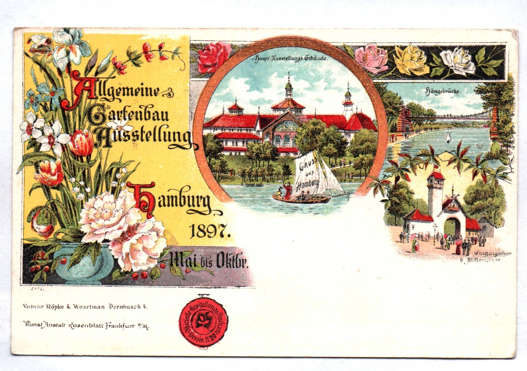 Litho Ak Hamburg Gartenbau Ausstellung 1897 Hängebrücke
