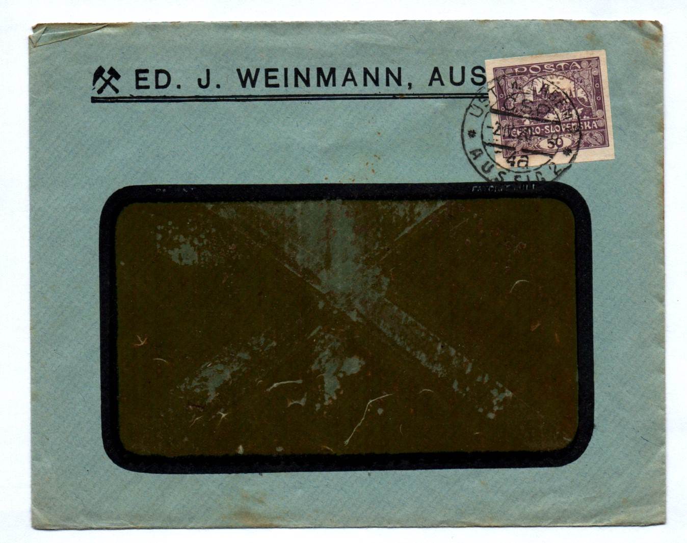 Briefkuvert ED J Weinmann Aussig 1920 Brief