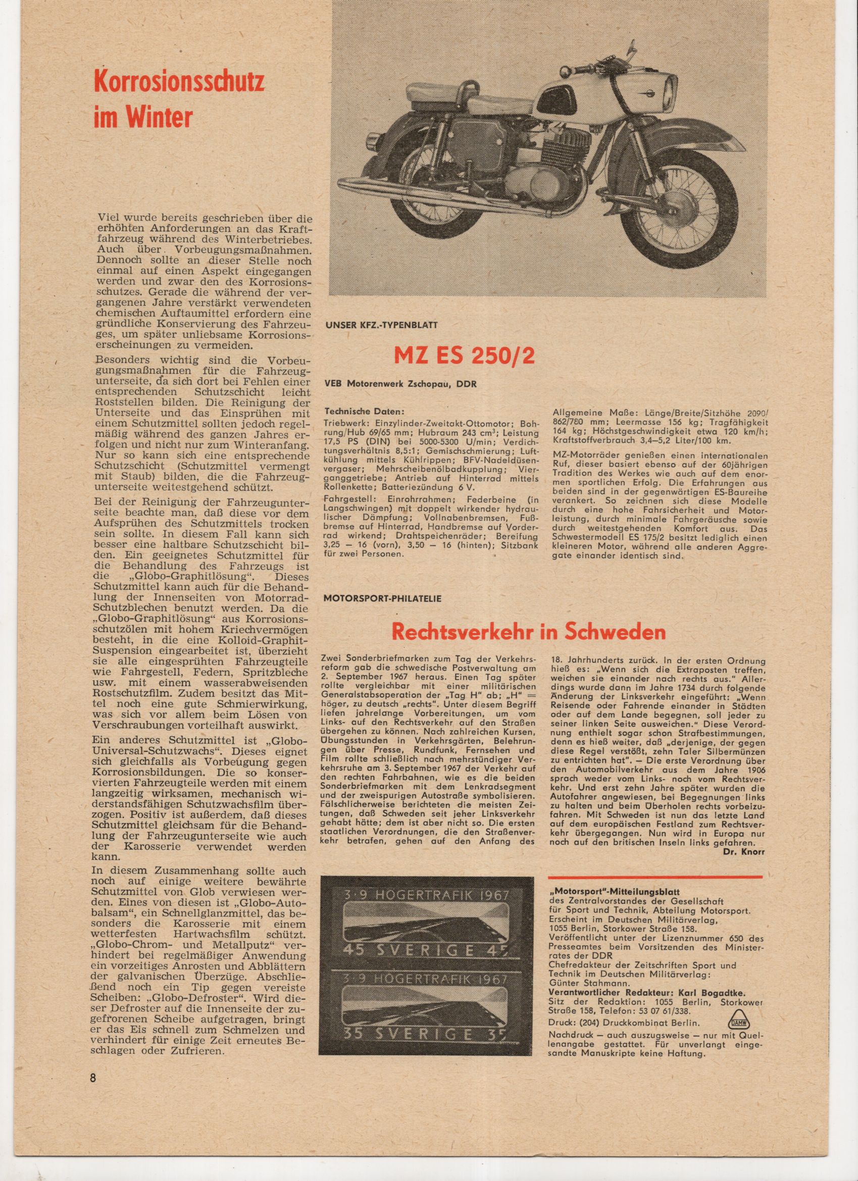 Motor Sport Mitteilungsblatt des ZV der GST Ausgabe 2 von 1968 Moskau Panzer