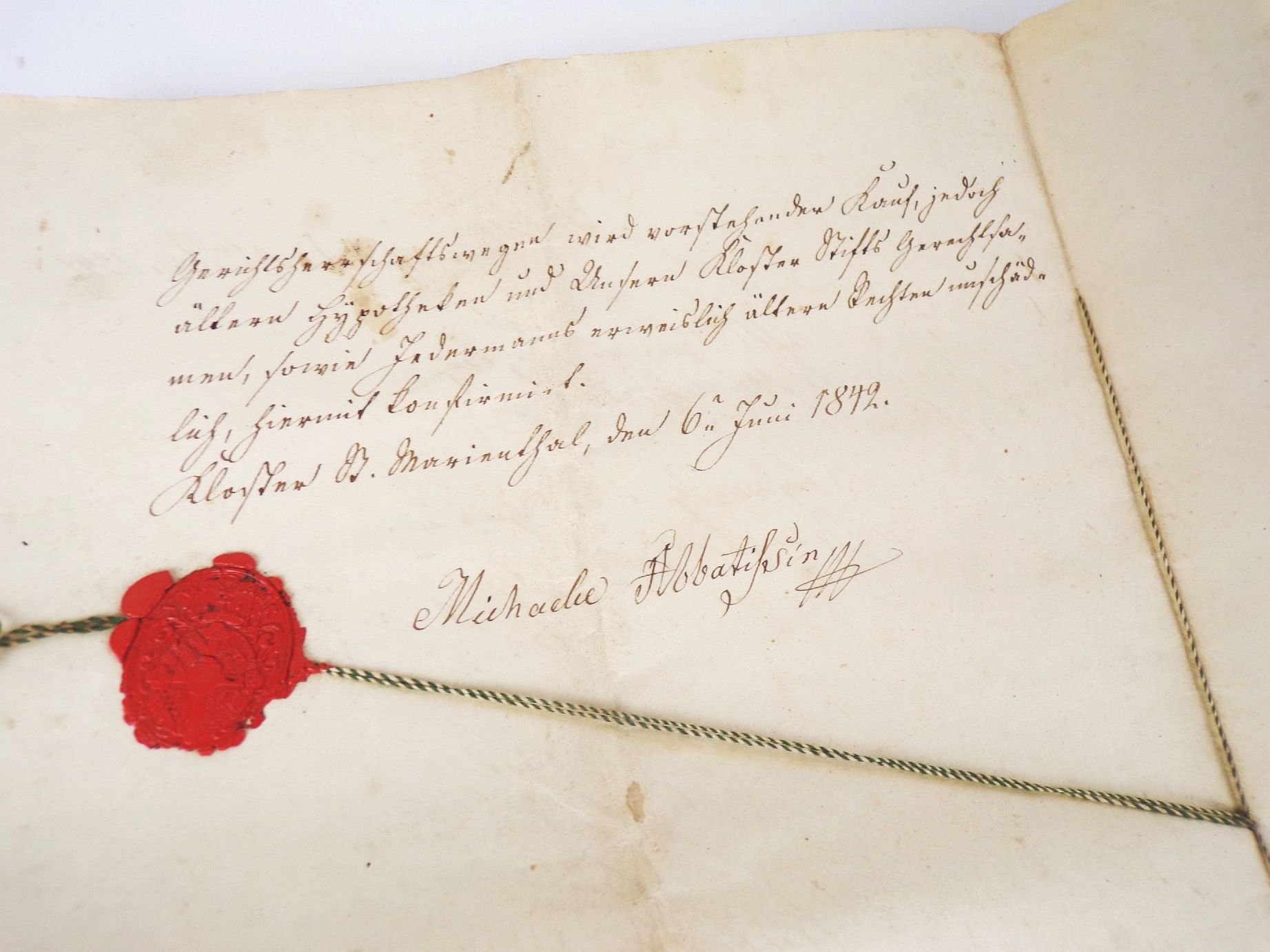 Schriftstücke St Marienthal 1839 Büttenpapier Wachssiegel Schriftstücke St Marienthal 1839 Büttenpapier Wachssiegel