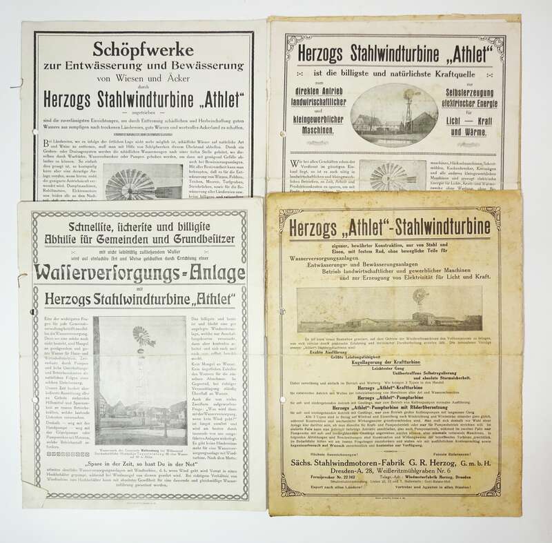 Dokumente Herzog Stahlwindturbine Athelt Windkraftrad 1921 Energie Dresden Windmotor