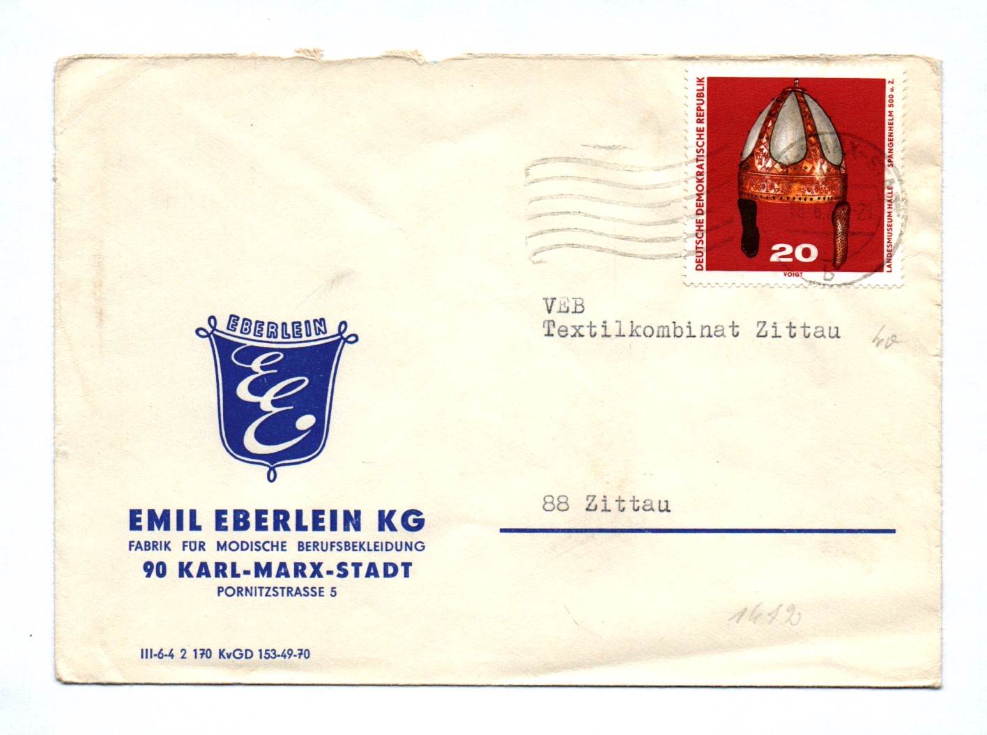 Brief Emil Eberlein KG Fabrik modische Berufsbekleidung Karl Marx Stadt DDR Brief Emil Eberlein KG Fabrik modische Berufsbekleidung Karl Marx Stadt DDR
