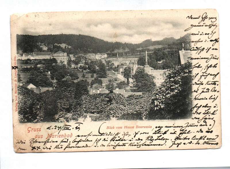 Ak Gruß aus Marienbad Blick vom Hause Bourussia 1899