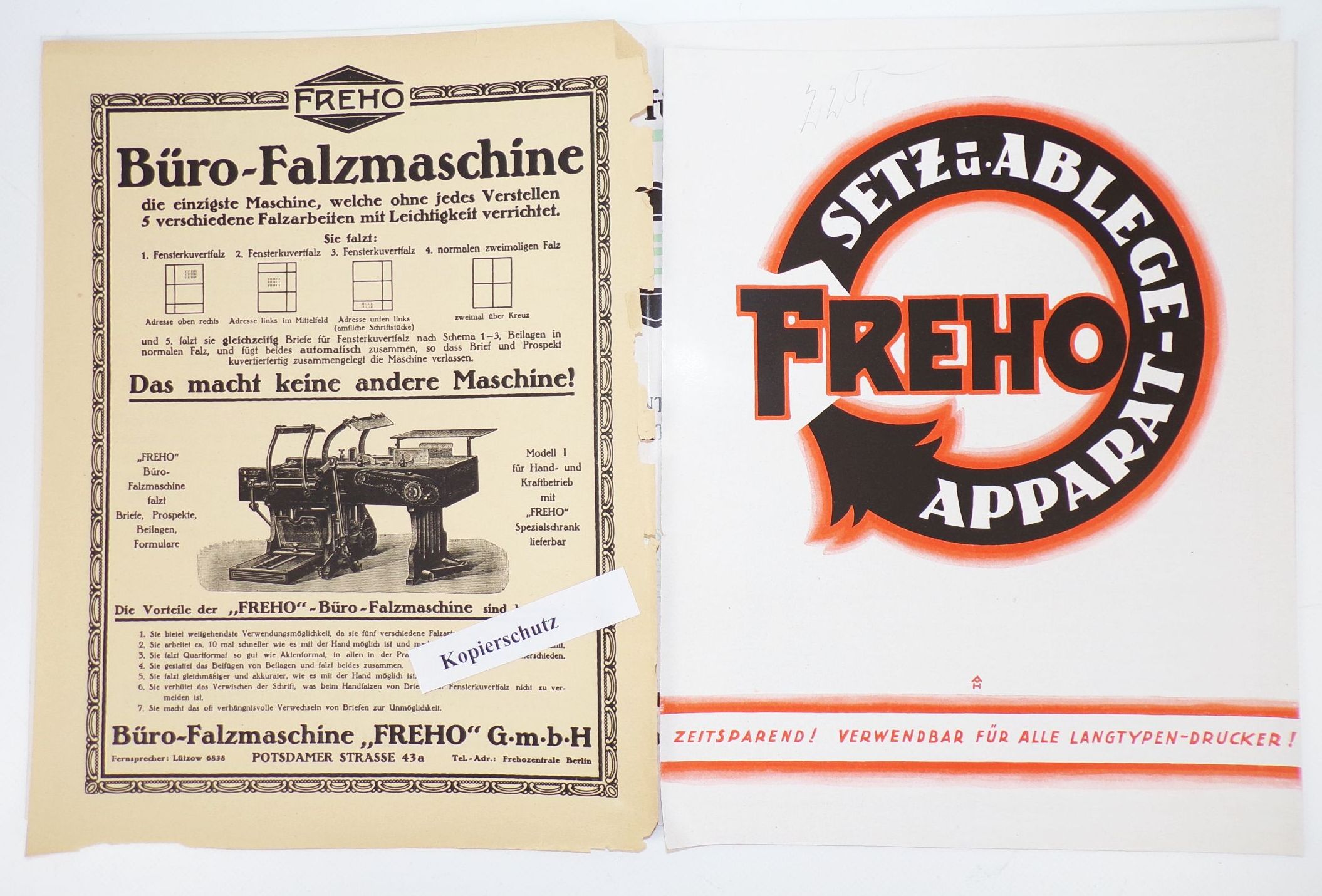 Prospekt FREHO Büro Falzmaschine Hoffmann u Co Berlin um 1930