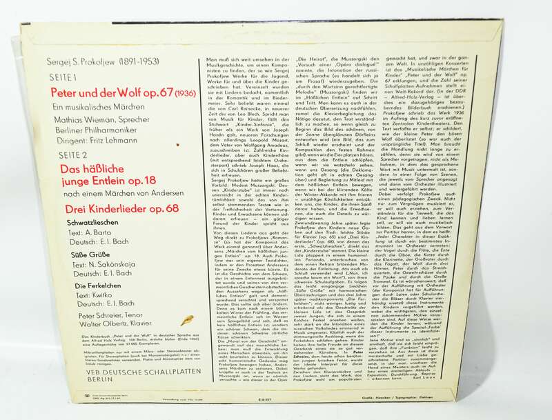 Peter und der Wolf Sergej Prokofiew 1969 DDR Märchen Schallplatte 
