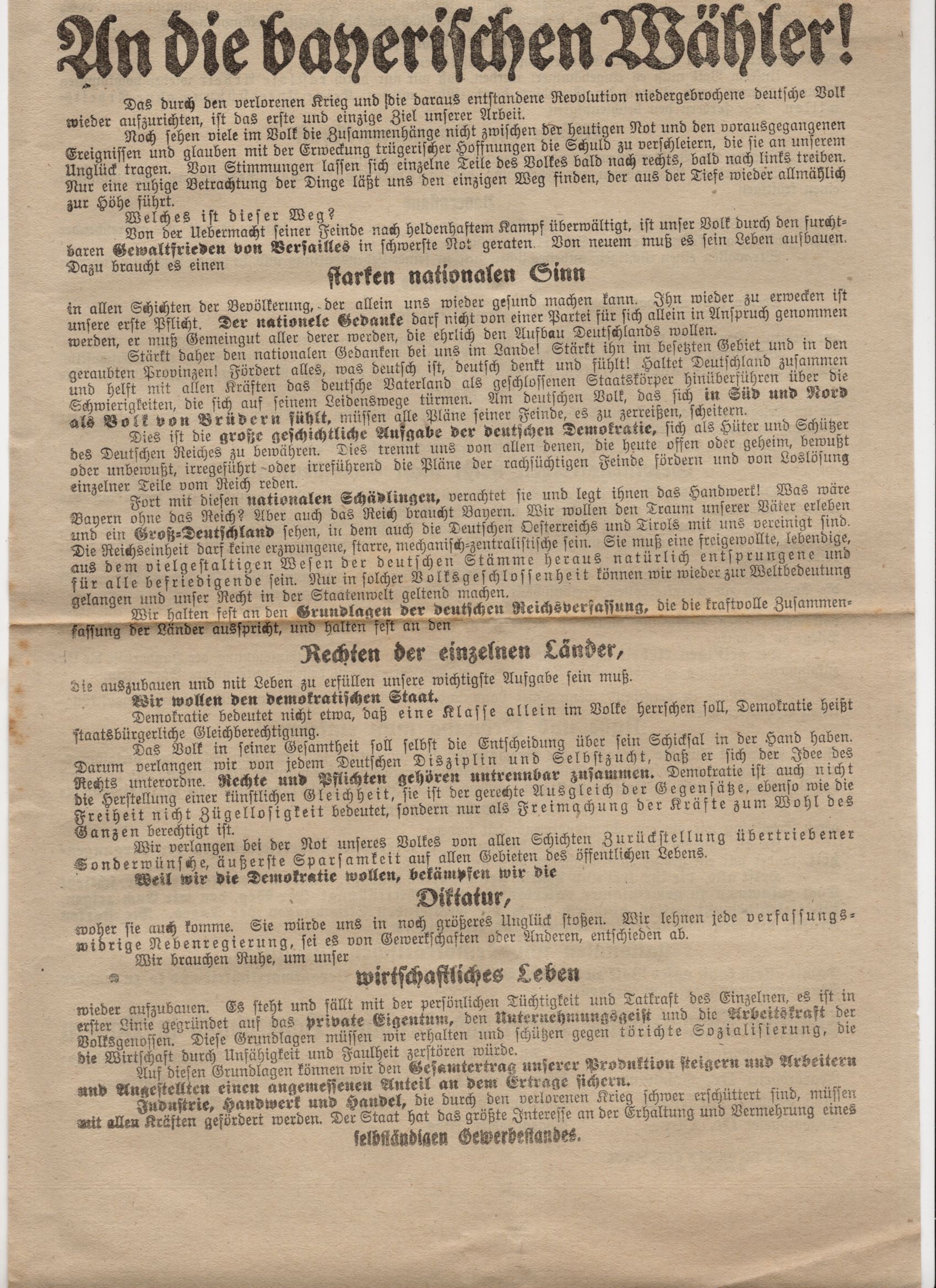 Flugblatt Politik Bayern 1919 Deutsche Demokratische Partei Bauernbund
