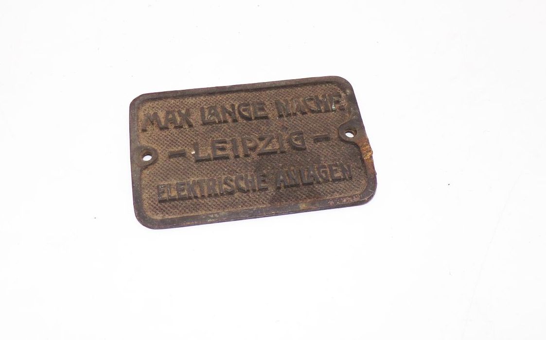 Altes Messing Schild Max Lange Nachfolger Leipzig Elektrische Anlagen um 1910