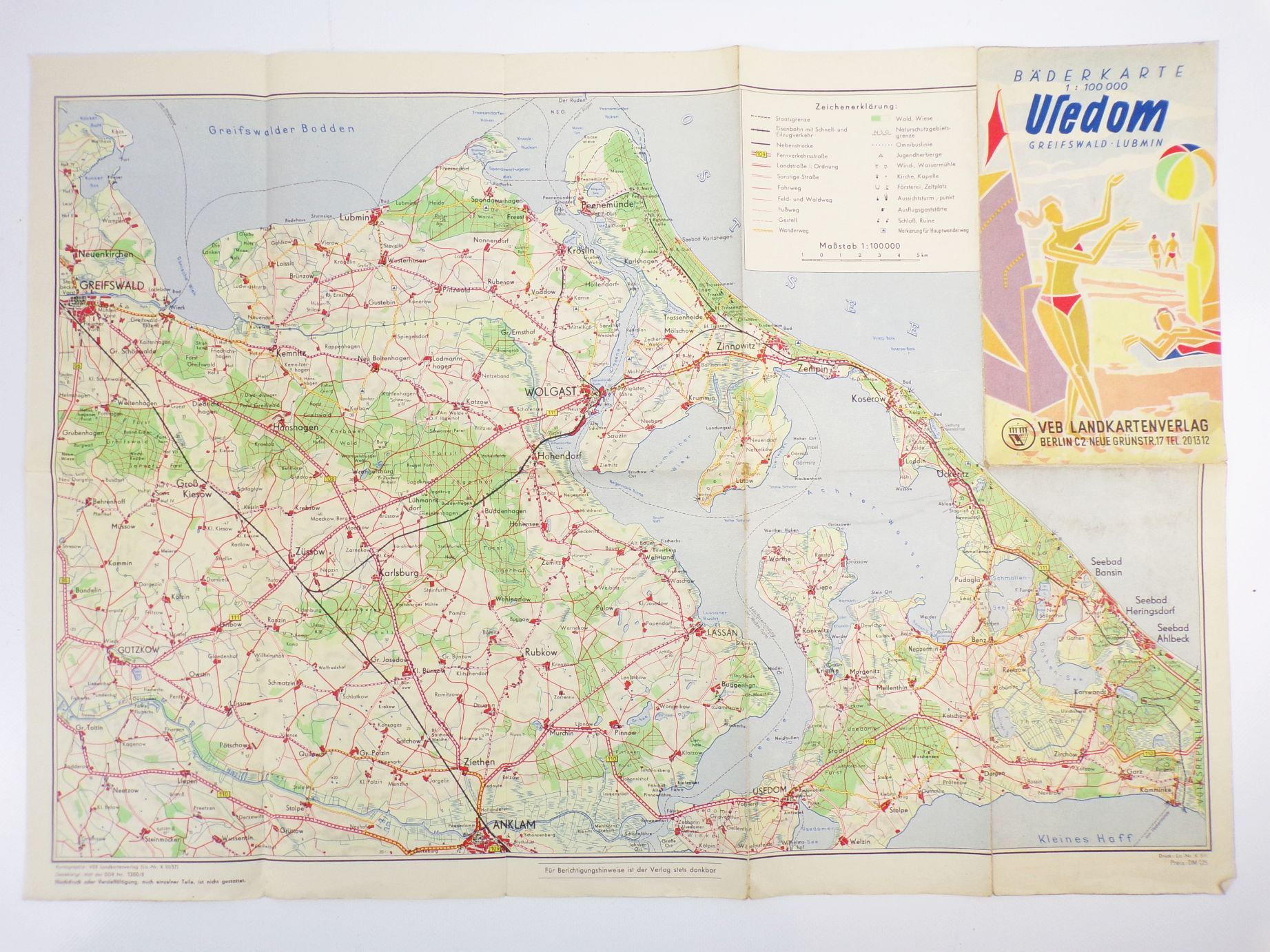 Bäderkarte Usedom Greifswald Lubmin 1957 Landkarte Bäderkarte Usedom Greifswald Lubmin 1957 Landkarte
