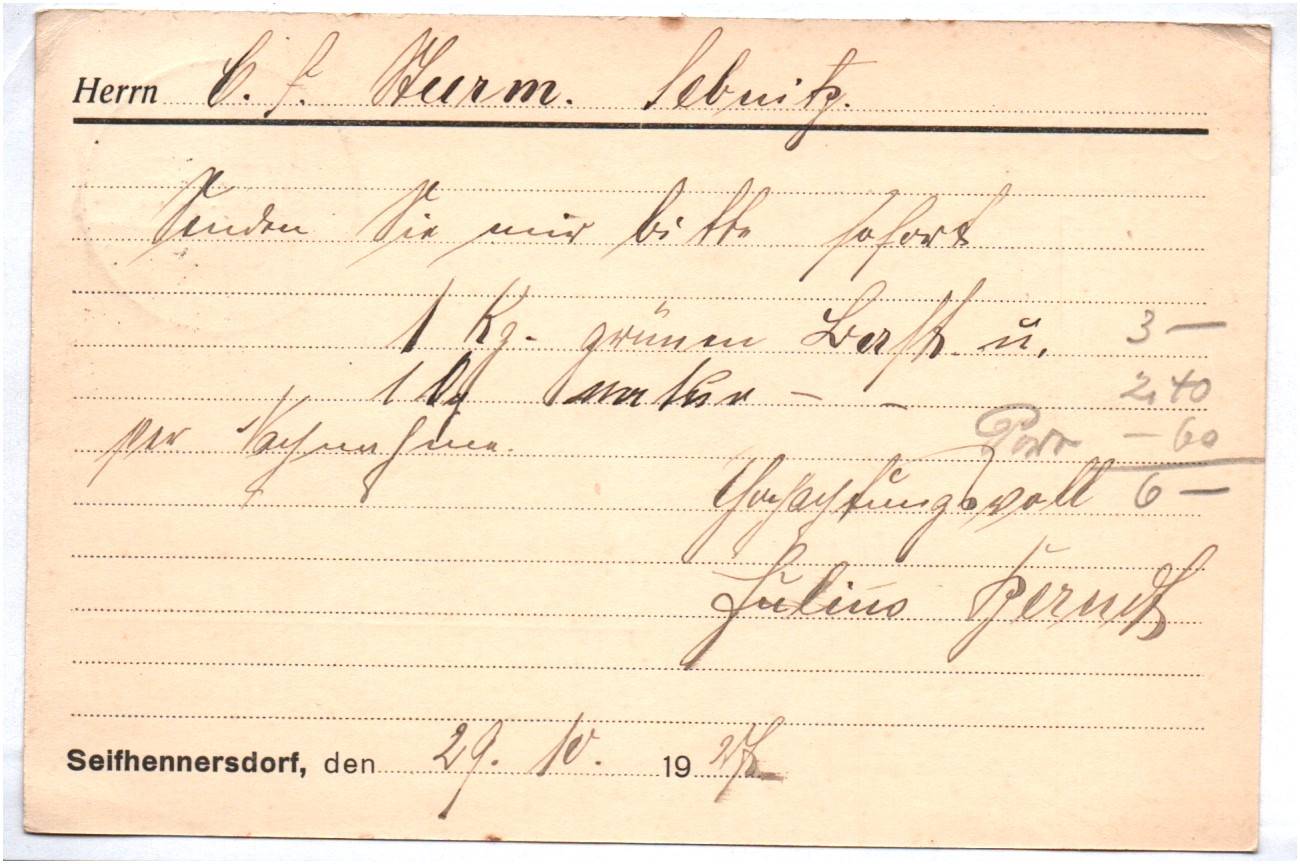 Firmen Postkarte Julius Berndt Gartenbau Betrieb Seifhennersdorf 1927 Stempel Firmen Postkarte Julius Berndt Gartenbau Betrieb Seifhennersdorf 1927 Stempel