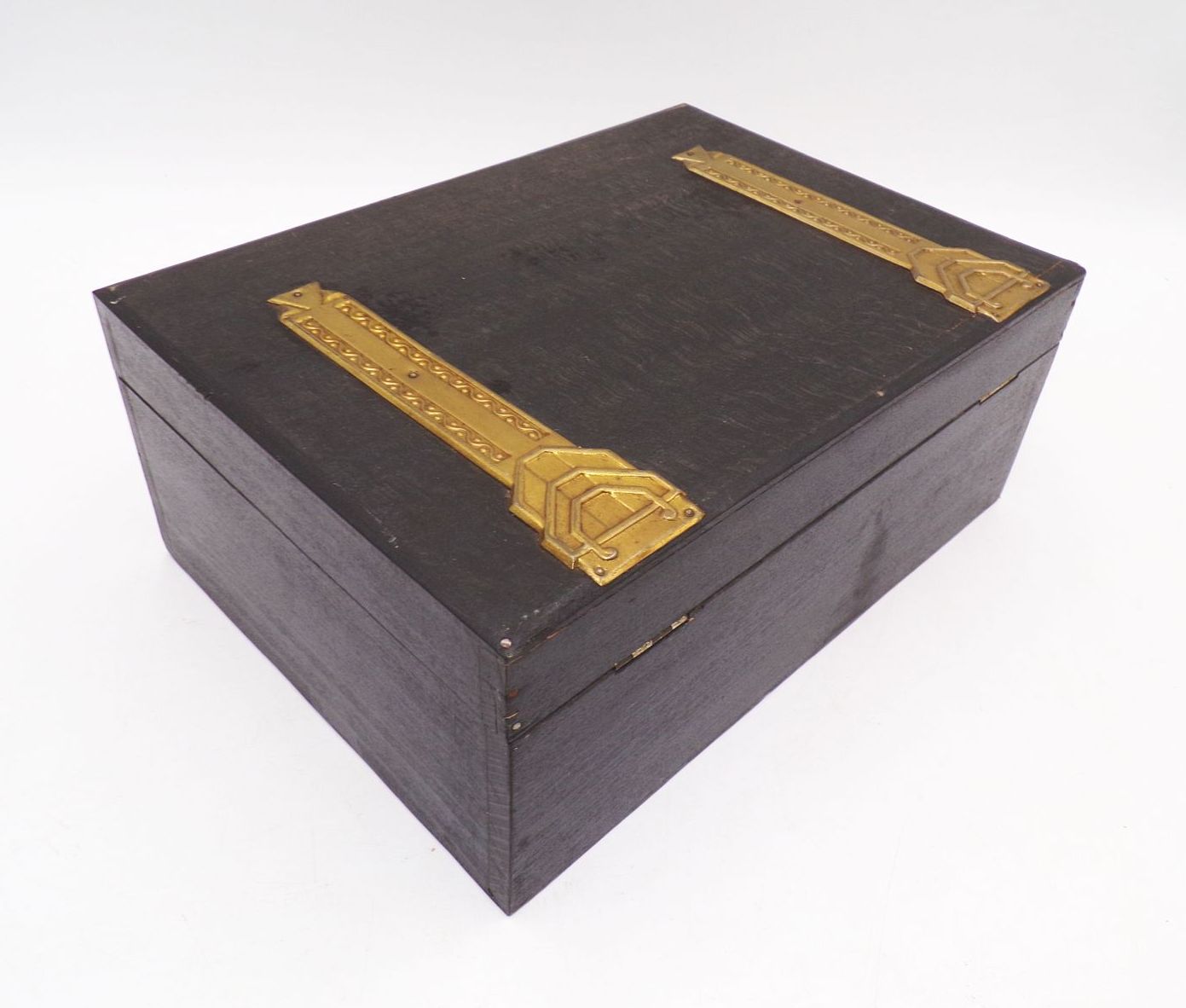 Jugendstil Schatulle Holz Schwarz Metallbeschläge Deko Box