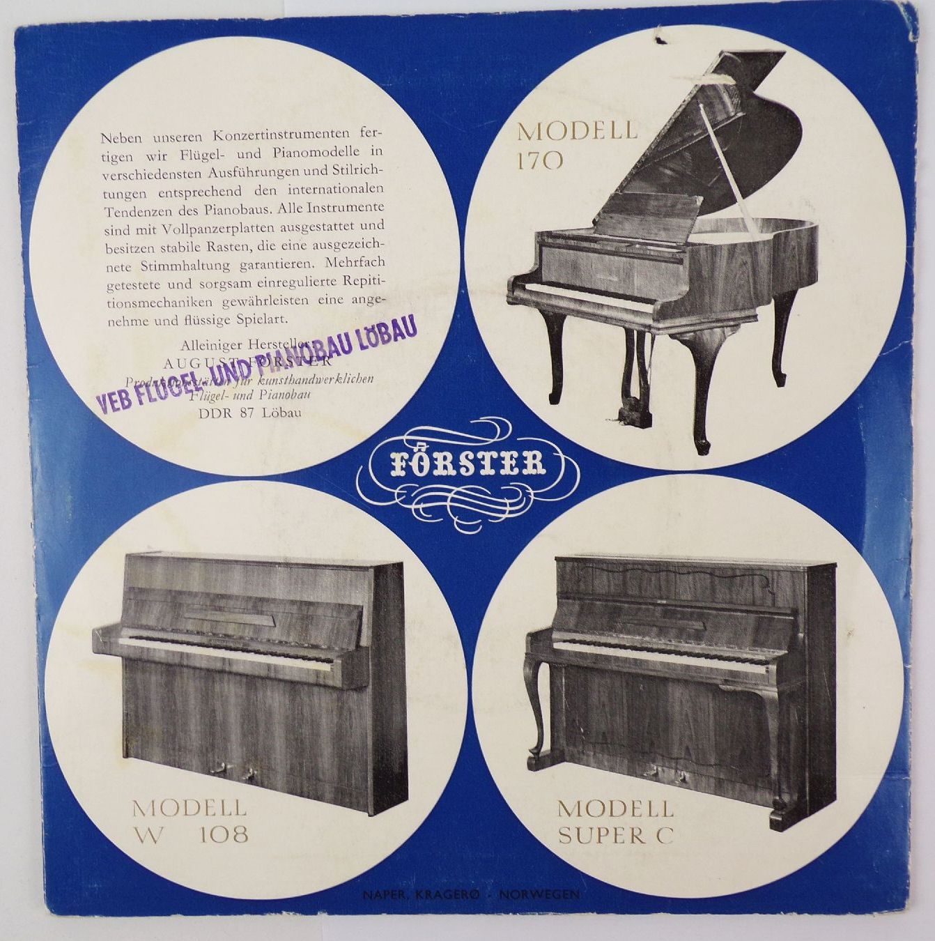 August Förster Klavier Piano Prospekt mit Schallplatte Jose Tordesillas Löbau